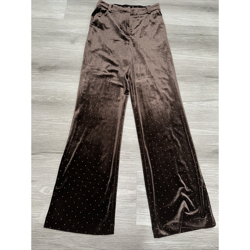Skies Are Blue NWT Velvet Trousers Rhinestone Wide Leg Size XS Brown